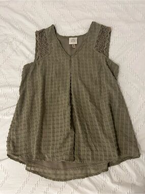 Knox Rose Womens Textured Sleeveless Blouse Studded Crochet Shoulders Green M